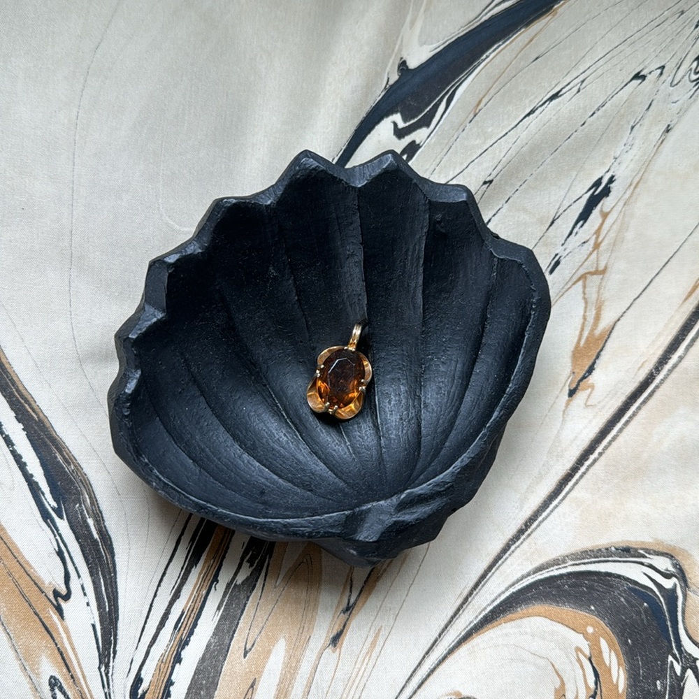 Vintage Gold Plated Oval Cut Smokey Crystal Pendant